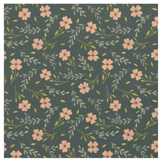  Dainty Ditsy Watercolor Floral Dark Green Pattern ファブリック (クローズアップ)