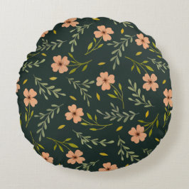 Dainty Ditsy Watercolor Floral Dark Green Pattern  ラウンドクッション
