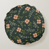 Dainty Ditsy Watercolor Floral Dark Green Pattern  ラウンドクッション (裏面)