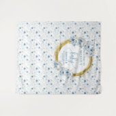 Dainty dusty blue flowers gold baby shower banner タペストリー (正面(横))