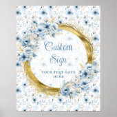 Dainty dusty blue watercolor flowers gold custom  ポスター (正面)