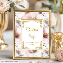 Dainty dusty pink flowers with gold accents 8x10  ポスター