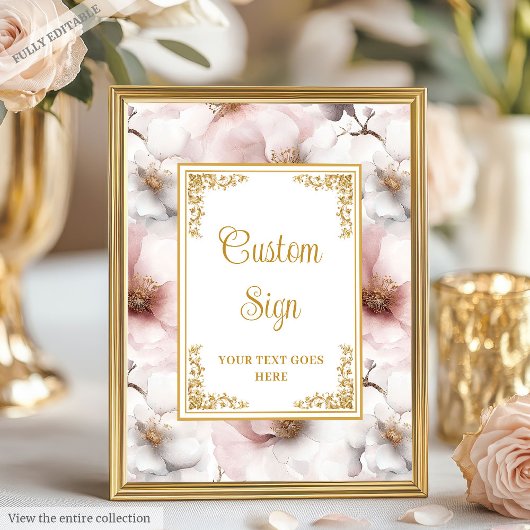 Dainty dusty pink flowers with gold accents 8x10  ポスター