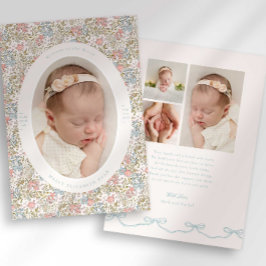 Dainty Floral Bow Photo Birth Announcement 案内状