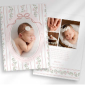 Dainty Floral Bow Photo Birth Announcement 案内状