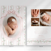 Dainty Floral Bow Photo Birth Announcement 案内状