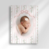 Dainty Floral Bow Photo Birth Announcement 案内状