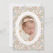 Dainty Floral Bow Photo Birth Announcement 案内状 (正面)