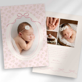 Dainty Floral Coquette Photo Birth Announcement 案内状