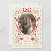 Dainty Floral Merry Married Christmas Photo シーズンカード (正面)