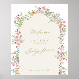 dainty floral spring baby shower welcome sign ポスター