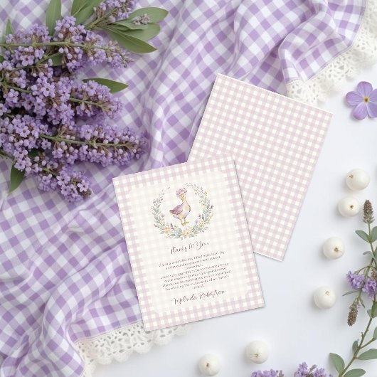 Dainty Lavender Gingham Goose Baby Shower LPM26 サンキューカード