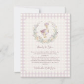 Dainty Lavender Gingham Goose Baby Shower LPM26 サンキューカード (正面)