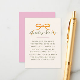 Dainty Orange Bow Baby Display Shower エンクロージャーカード