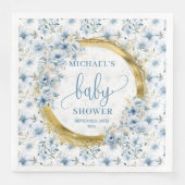 Dainty pastel blue flowers gold baby shower napkin (正面)
