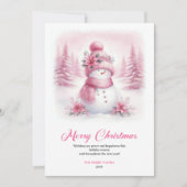Dainty pink snowman kids greeting card editable シーズンカード (正面)