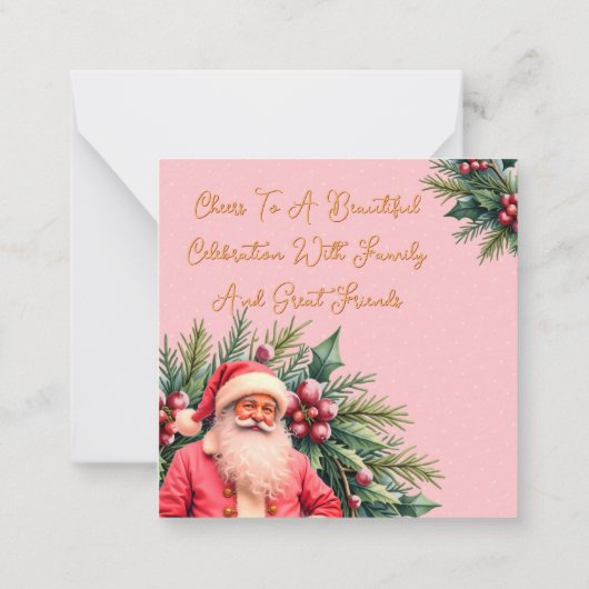 Dainty Pink Vintage Santa ノートカード (裏面)