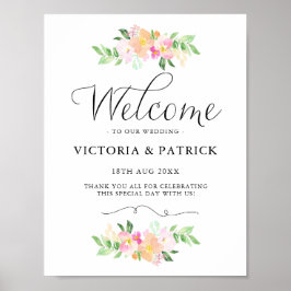 Dainty Watercolor Florals Welcome to Our Wedding ポスター