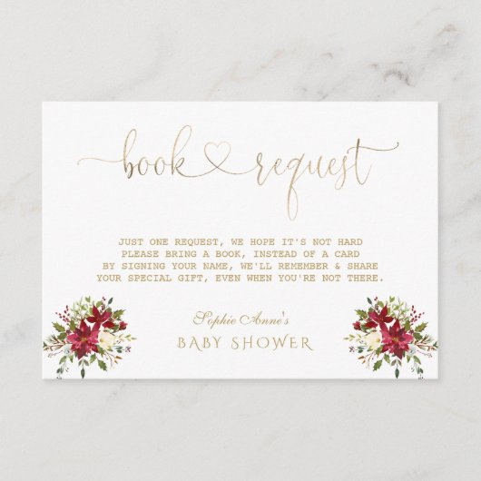 Dainty Watercolour Poinsettia Gold Baby Shower エンクロージャーカード (正面)