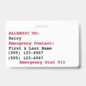 Dairy Allergy Badge - Customize Emergency Info バッジ (裏面)