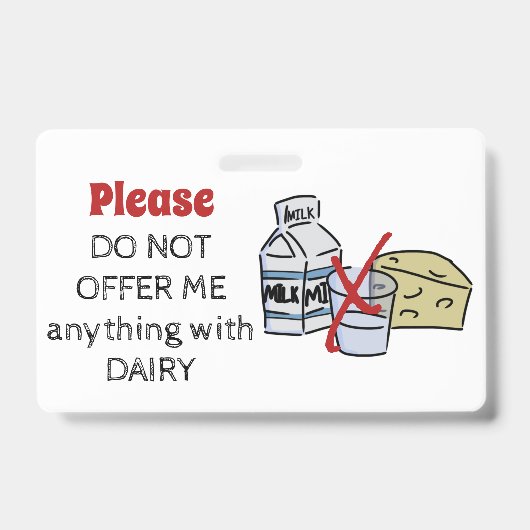 Dairy Allergy Badge - Customize Emergency Info バッジ (正面)
