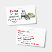 Dairy Allergy Badge - Customize Emergency Info バッジ (正面＆裏面)