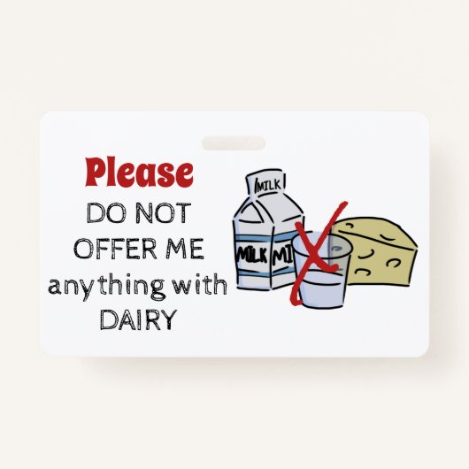 Dairy Allergy Badge - Customize Emergency Info バッジ (正面)