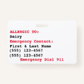 Dairy Allergy Badge - Customize Emergency Info バッジ (裏面)