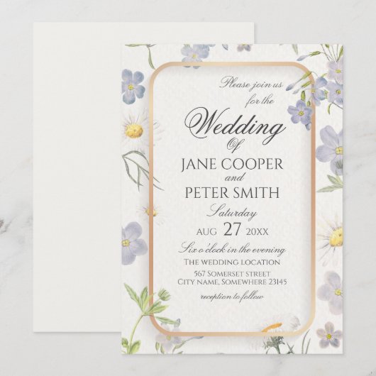 Daisies and wildflowers floral Wedding Invitation 招待状 (正面/裏面)