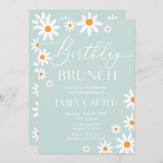 Daisies Birthday Brunch Party Invitation 招待状 (正面/裏面)