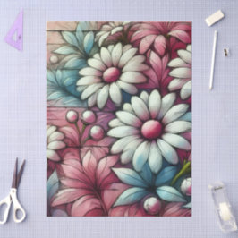 Daisies Daisy Pink White Blue Floral Decoupage 薄葉紙