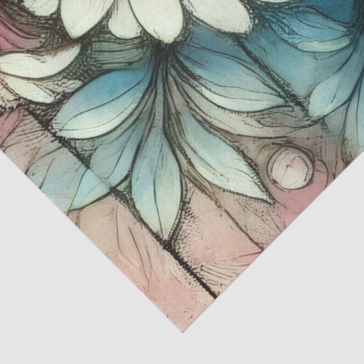 Daisies Daisy Pink White Blue Floral Decoupage 薄葉紙 (詳細)