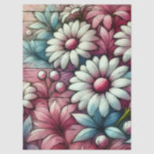 Daisies Daisy Pink White Blue Floral Decoupage 薄葉紙 (正面)