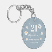 Daisies Dusty blue Birthday Party キーホルダー (正面左)