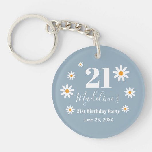 Daisies Dusty blue Birthday Party キーホルダー (正面)