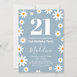 Daisies Dusty blue Birthday Party Invitation 招待状