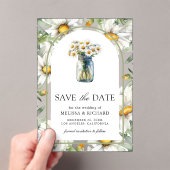 Daisies Floral Mason Jar Wedding Save the Date アクリル招待状 (インサイチュ (ポータブル))
