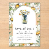Daisies Floral Mason Jar Wedding Save the Date アクリル招待状 (正面)