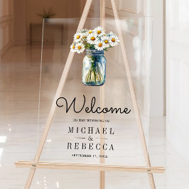 Daisies Floral Mason Jar Wedding Welcome アクリルサイン