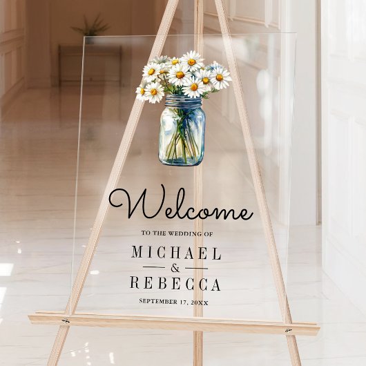 Daisies Floral Mason Jar Wedding Welcome アクリルサイン
