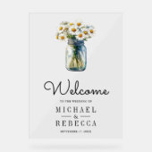 Daisies Floral Mason Jar Wedding Welcome アクリルサイン (正面)