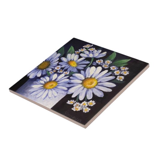 Daisies flower ceramic tile coasters タイル (側面)
