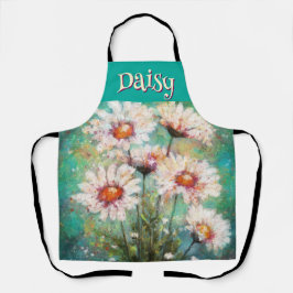 Daisies Impressionistic Floral Teal Personalized エプロン