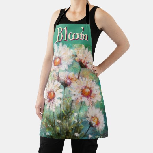 Daisies Impressionistic Floral Teal Personalized エプロン (インサイチュ)
