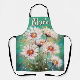 Daisies Impressionistic Floral Teal Personalized エプロン
