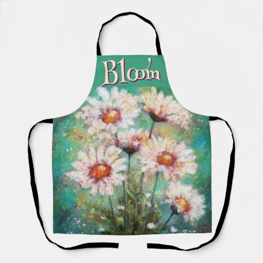 Daisies Impressionistic Floral Teal Personalized エプロン (正面)