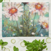 Daisies Impressionistic Floral Teal Personalized キッチンタオル (折り畳み)