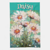 Daisies Impressionistic Floral Teal Personalized キッチンタオル (縦)