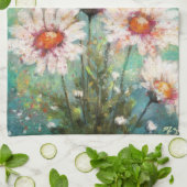 Daisies Impressionistic Floral Teal Personalized キッチンタオル (折り畳み)