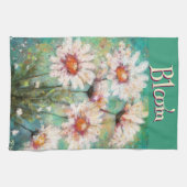 Daisies Impressionistic Floral Teal Personalized キッチンタオル (横)